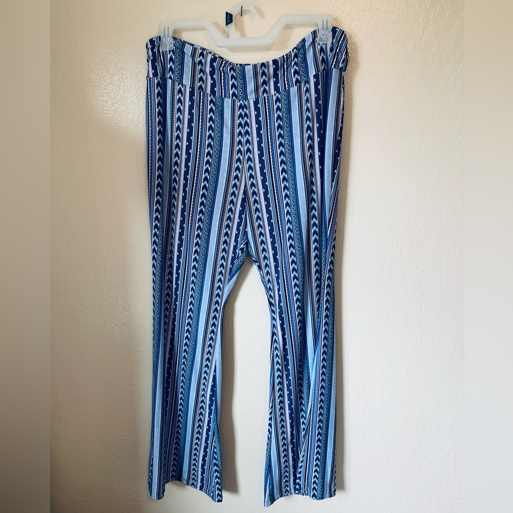 Stretch pants, Striped Blue and White, flare bottoms. Walmart, size XXXL.